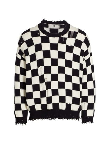 R13 Oversized Distressed Checkered Sweater