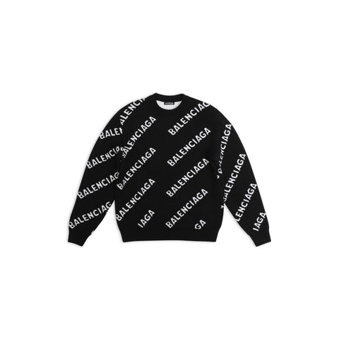 Balenciaga Allover Logo Sweater Black