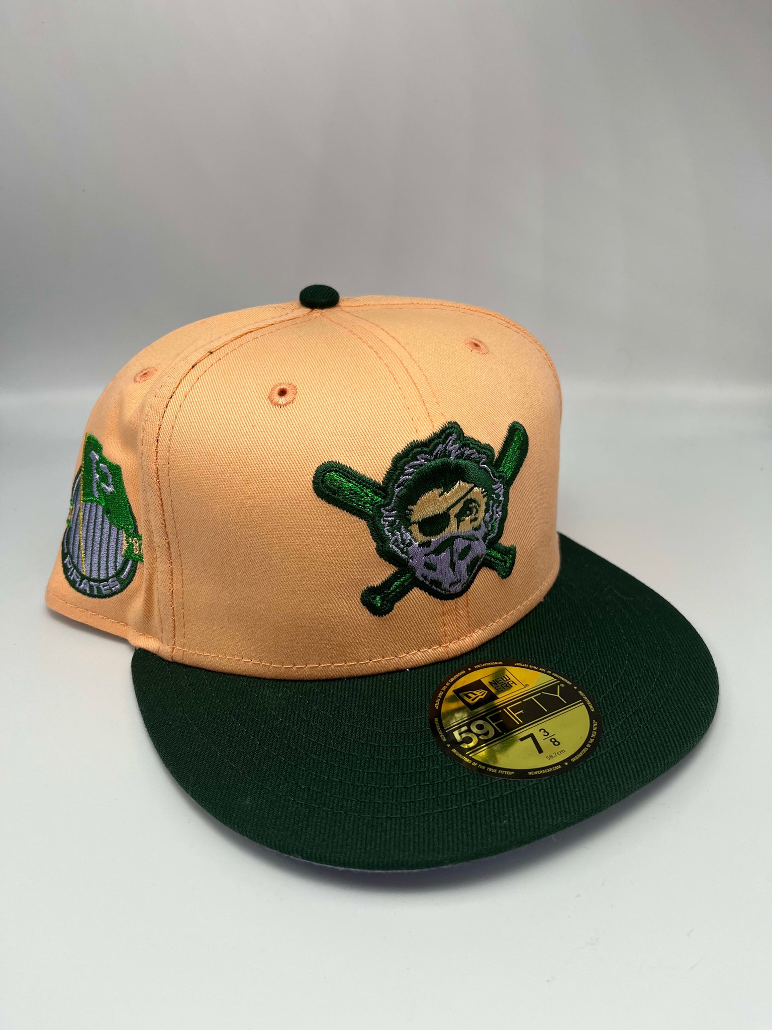 exclusive fitted peach pittsburgh pirates dark green visor new era fitted hat
